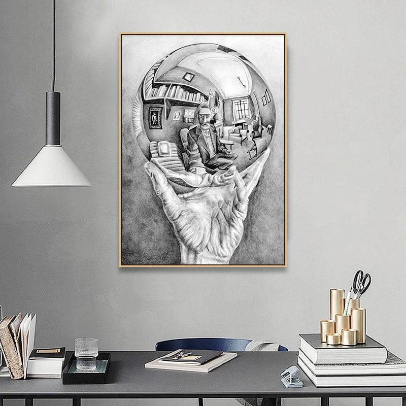 Hand With Reflecting Sphere By M C Escher Canvas Giclée Print