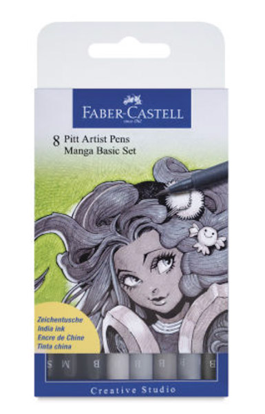 Faber-Castell Pitt Artist Pen Set - Manga, Wallet Set of 8